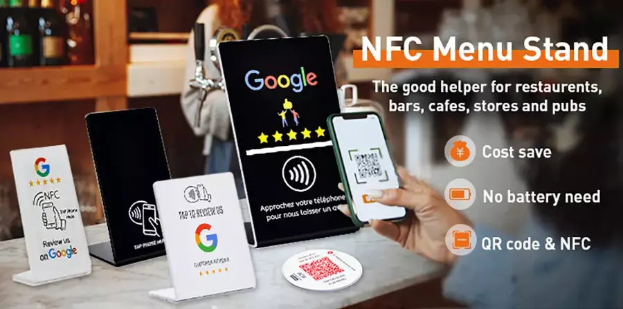 NFC Acrylic Stand Goolge Review/WiFi/Menu NFC Tags-MTOB RFID