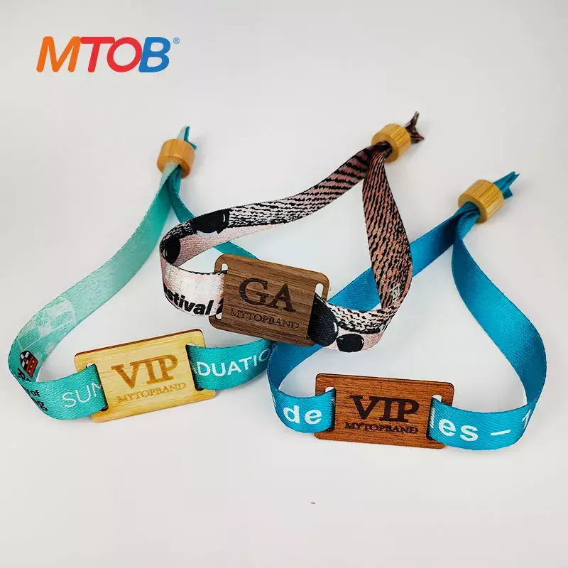 NFC Wooden Slider Printed RFID Fabric Wristbands For Events