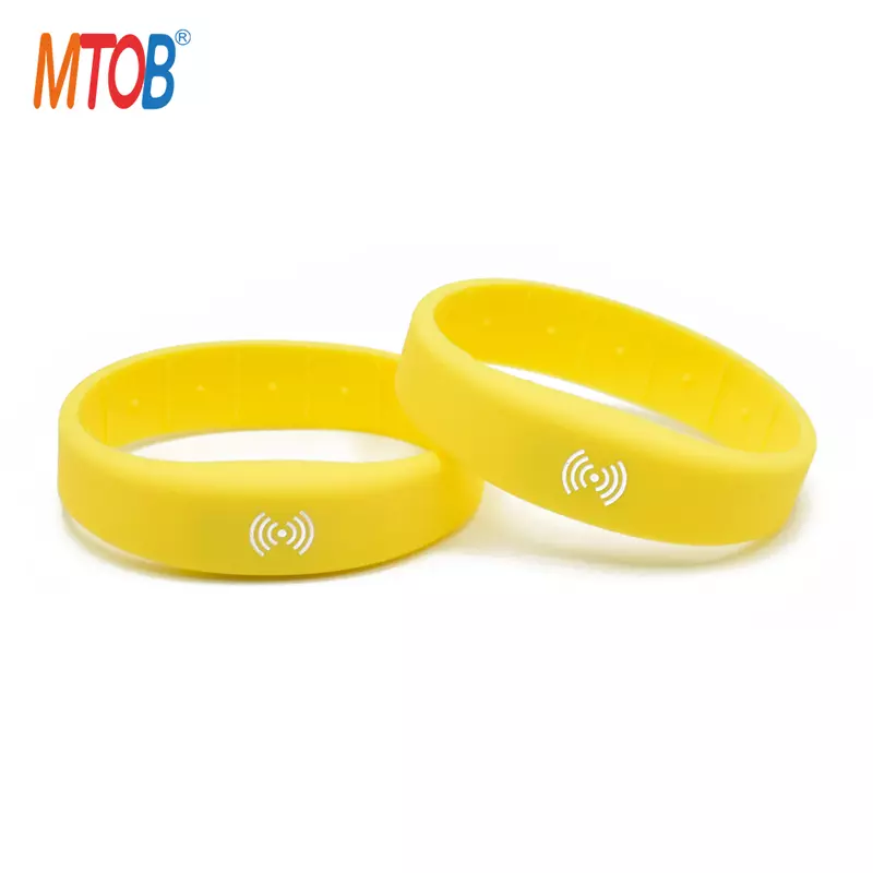 Yellow 13.56MHz Silicone RFID Wrist Band Waterproof Bracelets