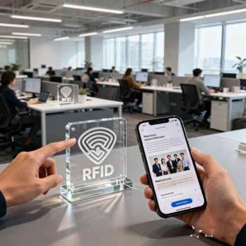 Acrylic Desktop Ornaments Creates a Modern Desktop Smart Business Card Hub